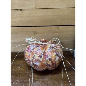 Handmade Mod Podge Decoupage Pumpkin Fall Leaf Decor / Autumn Table Accent